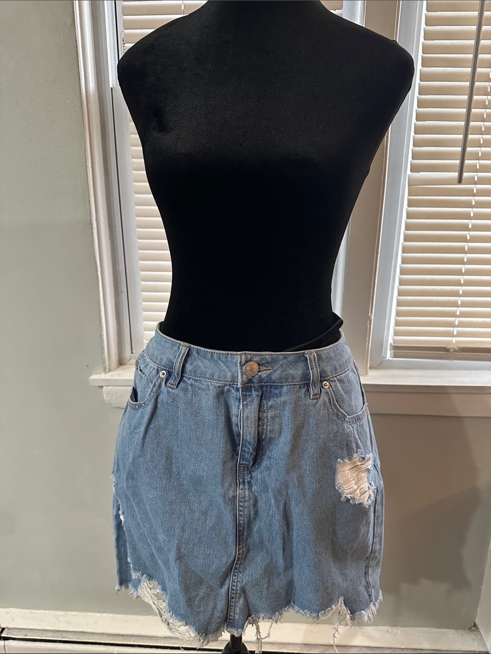 Rue21 Light Blue Distressed Denim Mini Skirt